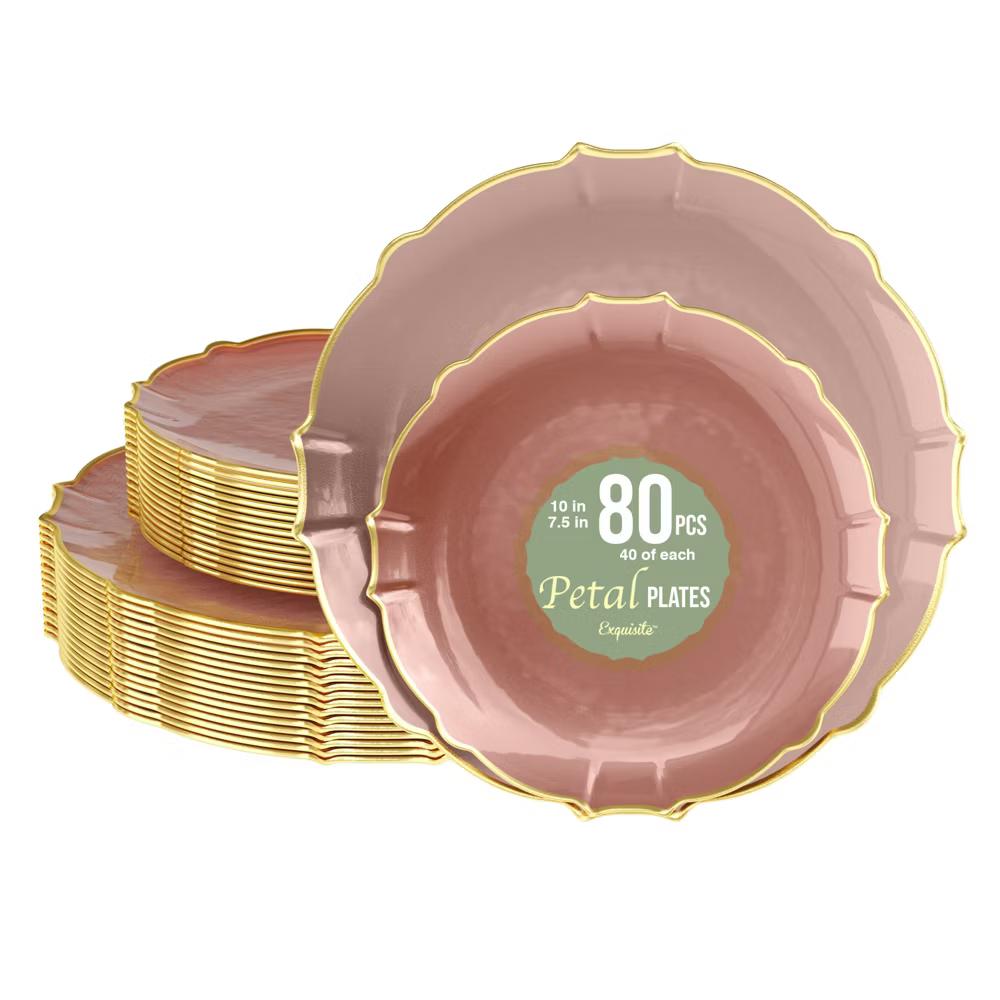 Trendables 40 Pieces Plastic Disposable Wedding Plates Set - 20 7.5" & 20 10" Thin & DelicateTinted Petals Plates with Rim - Image 67