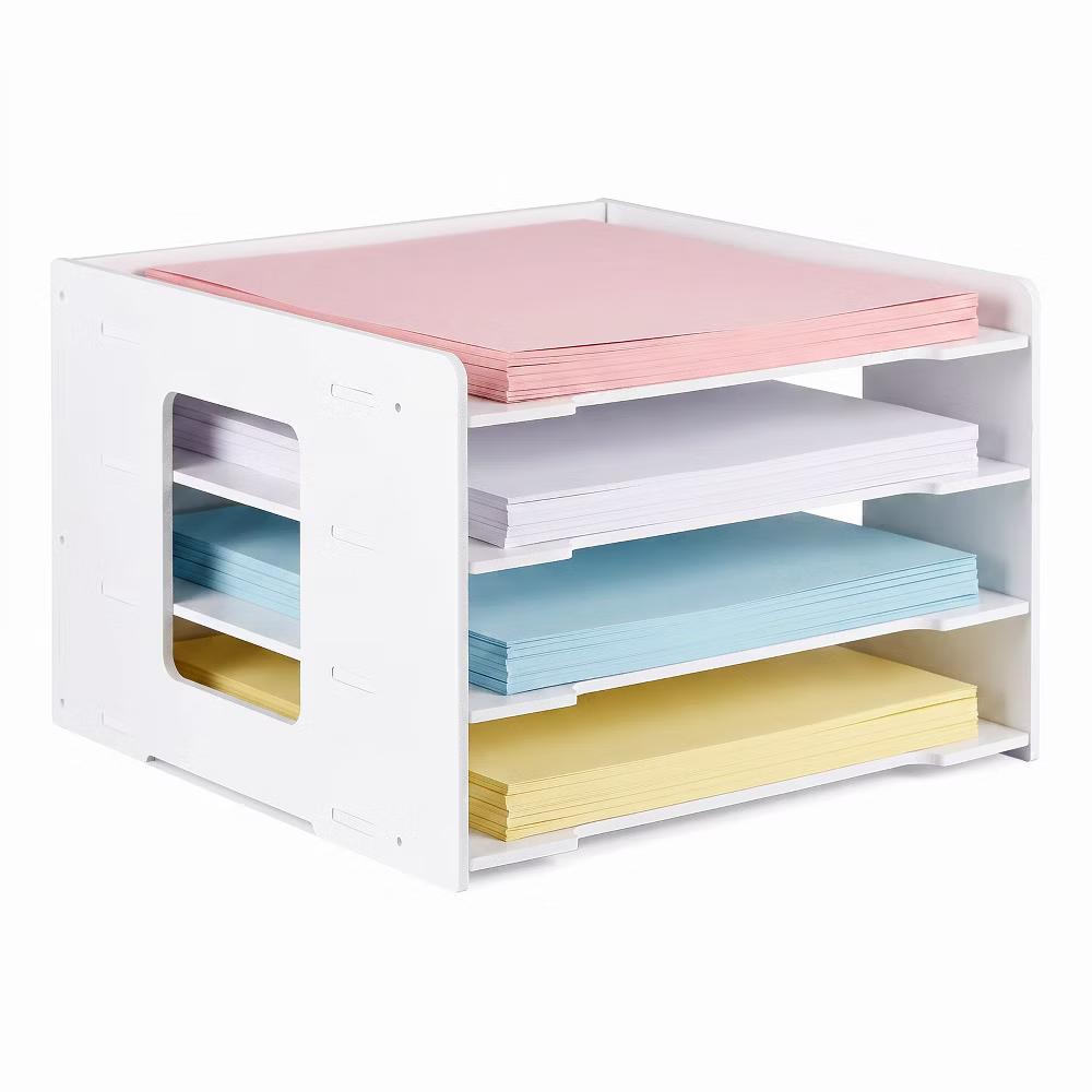 Multi-Layer Desktop File Organizer, Adjustable A4 Paper Storage Rack, Waterproof PVC Wood Plastic Board, Office Desk Folder Holder