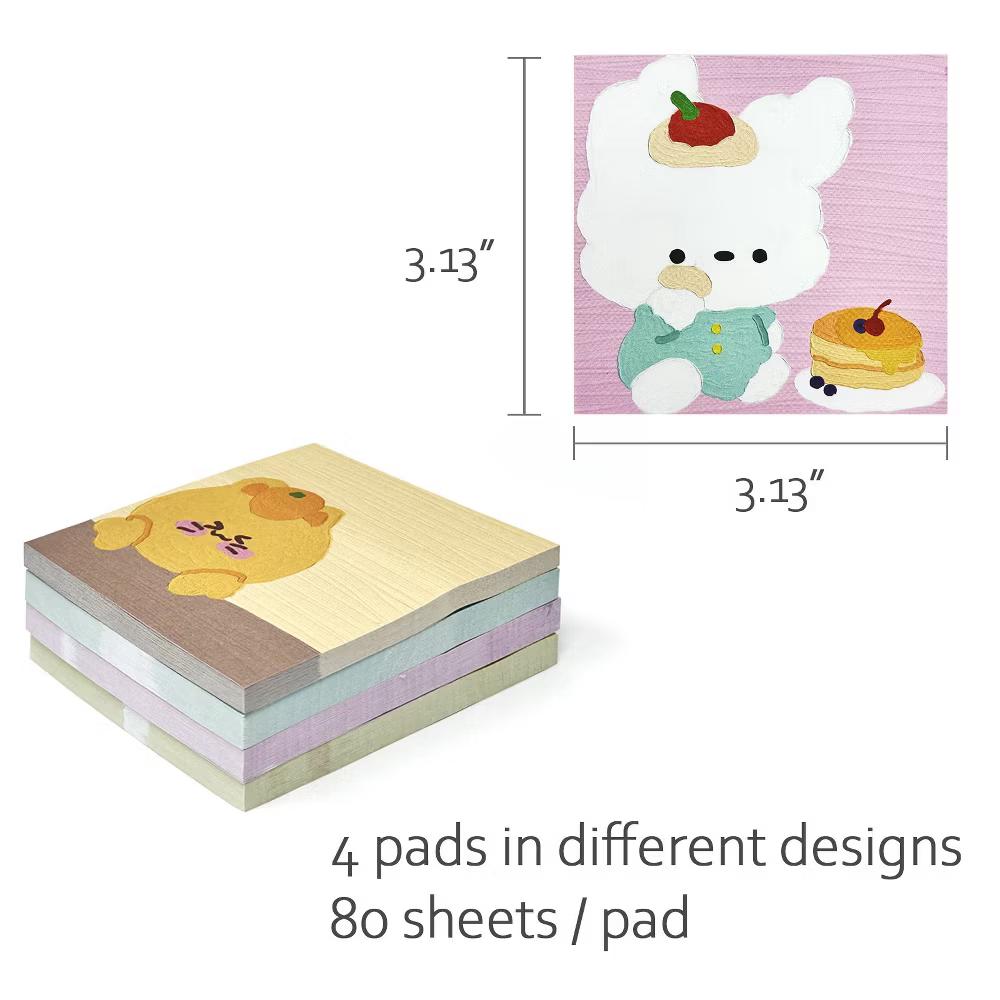 Cute and Funny Animal Sticky Notes, Adhesive Memo Notepads for Home, Office, Work, Bunny and Kitty 4pc