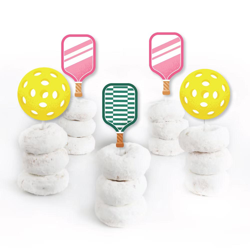 Pink Pickleball - Dessert Cupcake Toppers - Country Club Party Clear Treat Picks - Set of 24 - Image 2