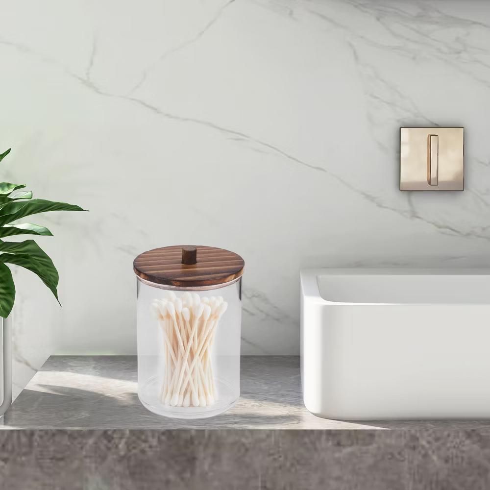 Round Cup Cylindrical Cover Acrylic Cotton Swab Holder Bathroom Transparent Dark Brown 1 Pc - Image 2