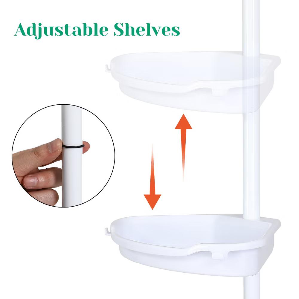 Bathroom Corner Shower Caddy Tension Pole, 4-Tier Rust-Resistant Bathroom Storage Organizer with Adjustable Shelves & Rubber Pad, 101''- 122'' Height - Image 16