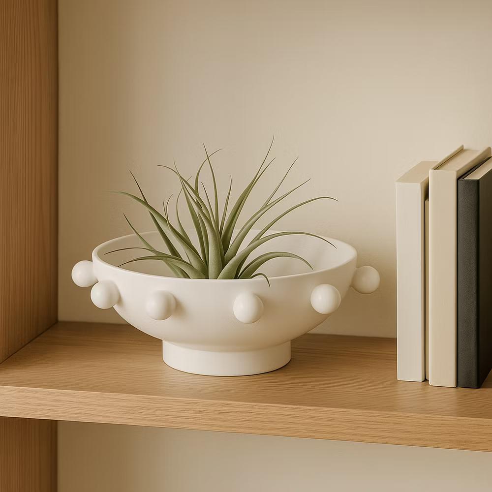 Modern Round Bowl with Knobs for Coffee Table Decor - Decorative Centerpiece Table Decorations for Home Decor Accents - 4.25", White - Image 3