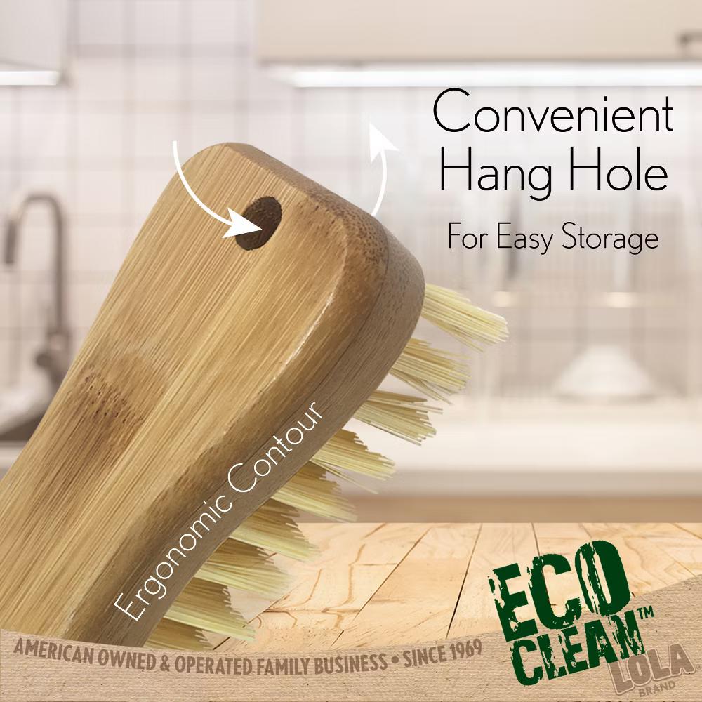 Bamboo Scrub Brush for Cleaning, Ergonomic Sustainable Durable Poly Bristles Made from Recycled Soda/Water Bottles Easy Hang Hole 1 Count - Image 6