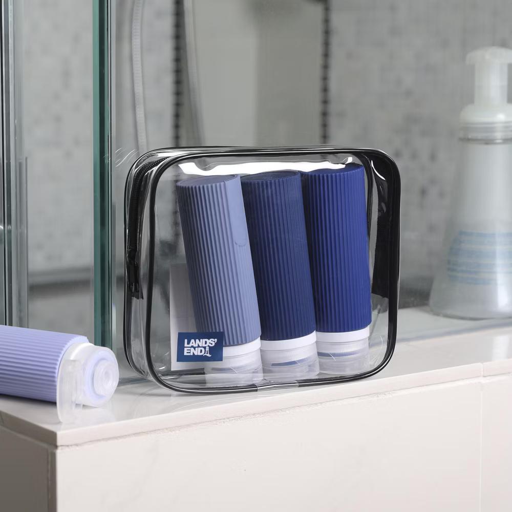 Lands' End Travel Bottle Set 3-Piece, 90 ML Travel Size Silicone Travel Bottles with Clear Container Bag (Navy Multicolor) - Image 3