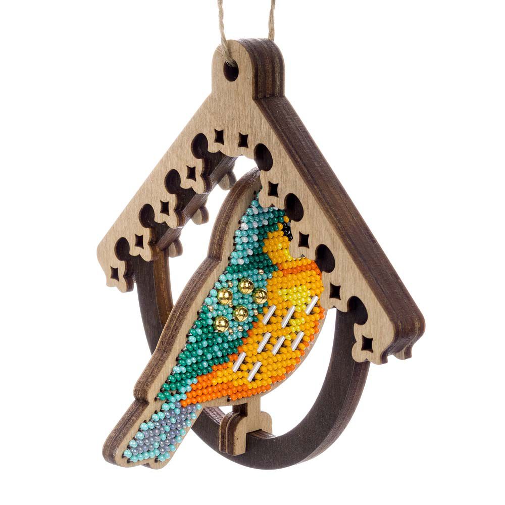 Crafts Wooden Bead Embroidery Kit Bird in Birdhouse FLK-580 - Image 2