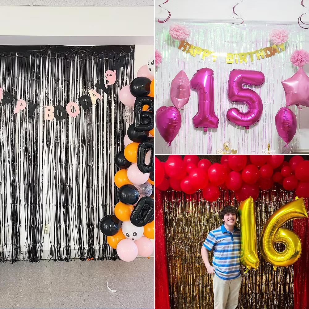 Twinkle Star Metallic Tinsel Fringe Curtains - 3 ft 8 ft Backdrop, Photo Booth, Party, Wedding Decor - Image 2