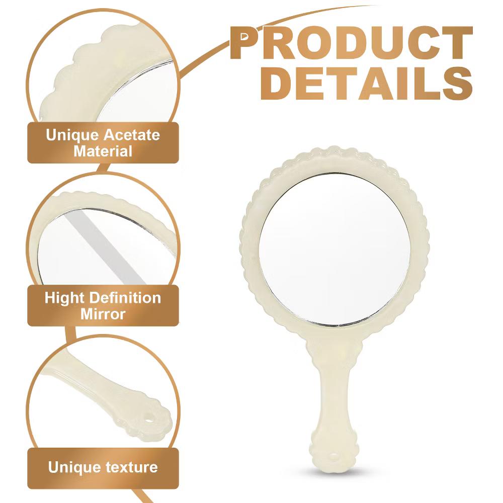 Oval Vintage Acetic Acid Handle Cosmetic Travel Hand Held Mirror - Image 32