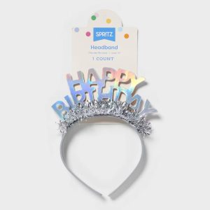 "Happy Birthday" Party Headband Silver