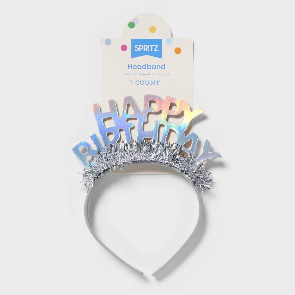 "Happy Birthday" Party Headband Silver