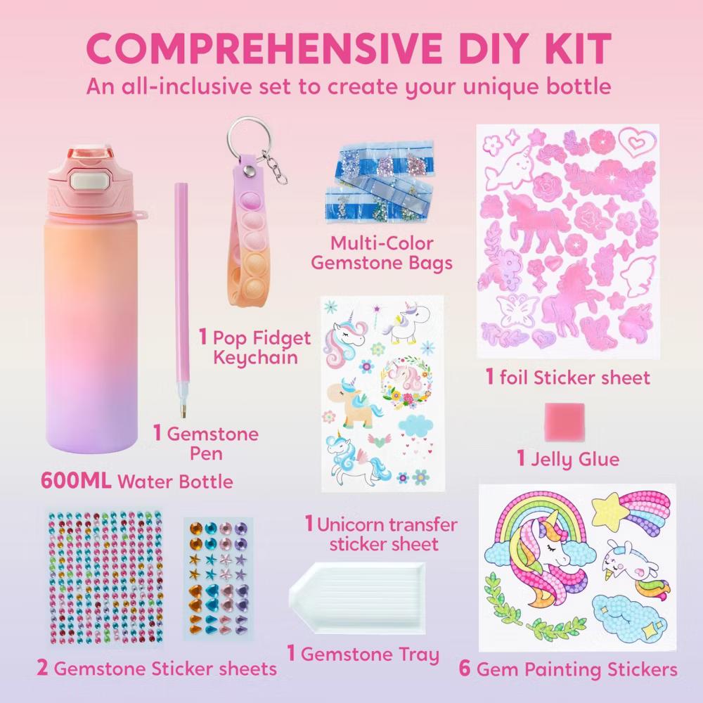 Water Bottle DIY Kit for Kids - Mermaid/Unicorn Theme, Gem Painting Arts & Crafts, Birthday Christmas Gift School Supplies for Girls Age 6 - Image 14