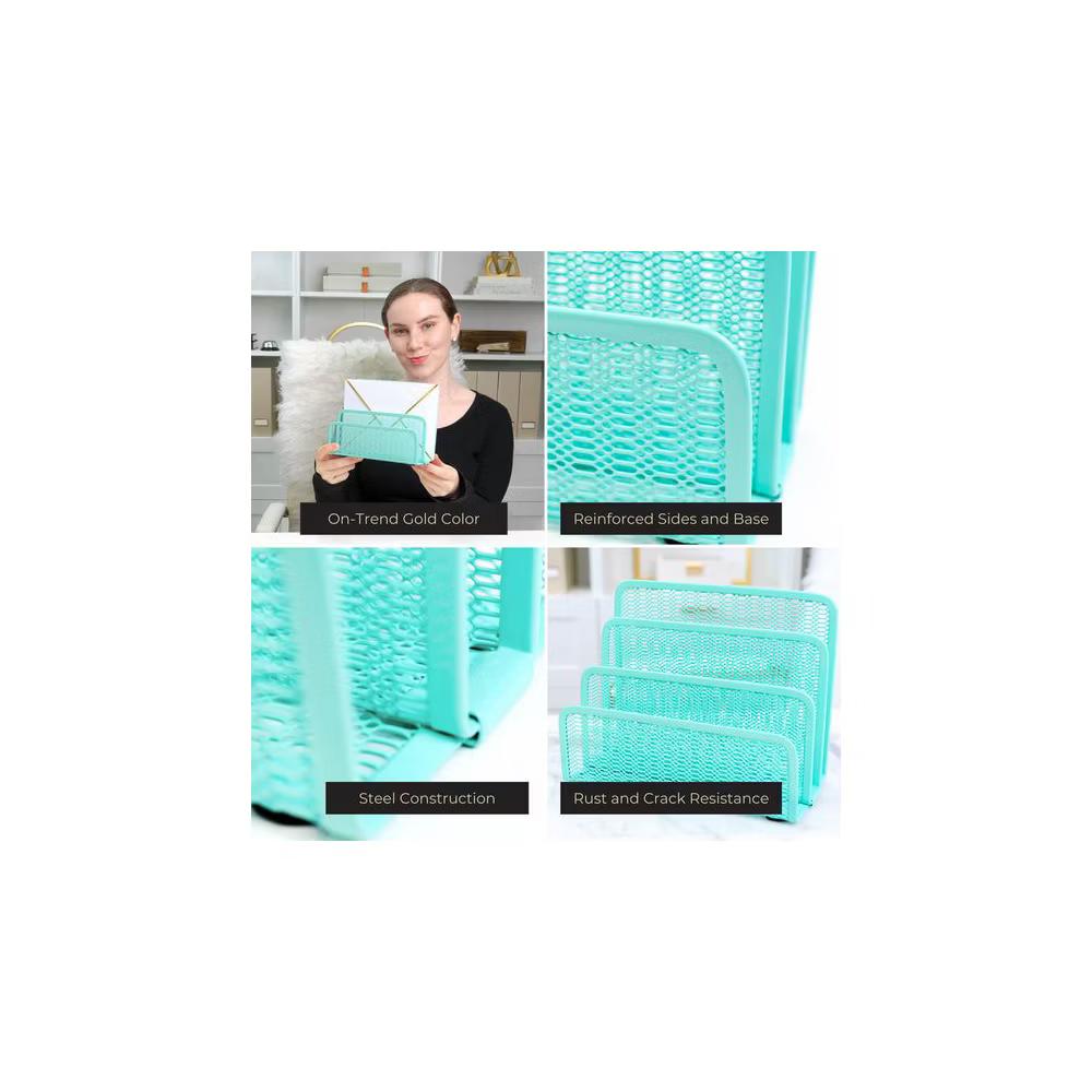 Blu Monaco 3 Tier Metal Mesh Letter Sorter - Available in Aqua, Black, Gold, Pink, Rose Gold, and White - Image 6