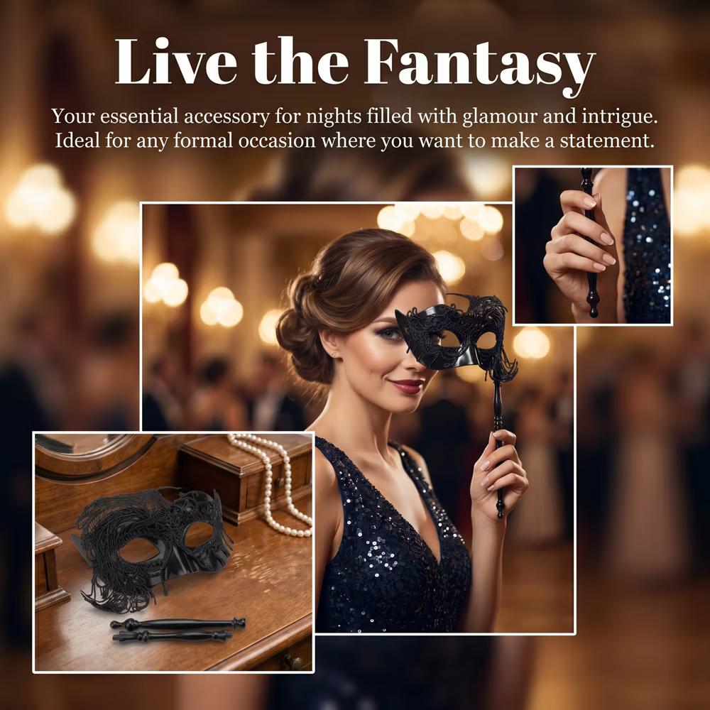 Handheld Masquerade Molded Venetian Plastic Eye Mask with Stick - Image 18