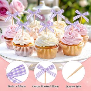 Birthday Bow Durable Multipurpose Non Edible Cupcake Toppers 30 Pcs Light Purple