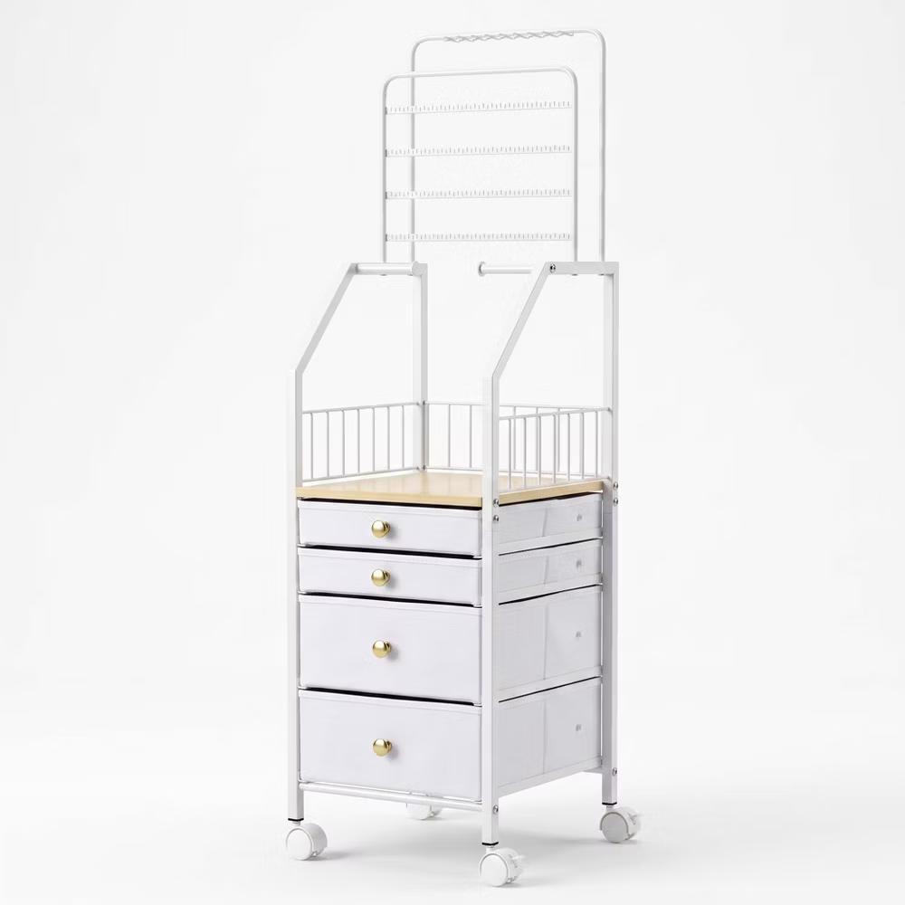 Rolling Makeup Vanity Cart and Jewelry Organizer with Drawers and Hooks - Multifunctional Cosmetics Storage Tower - Image 2