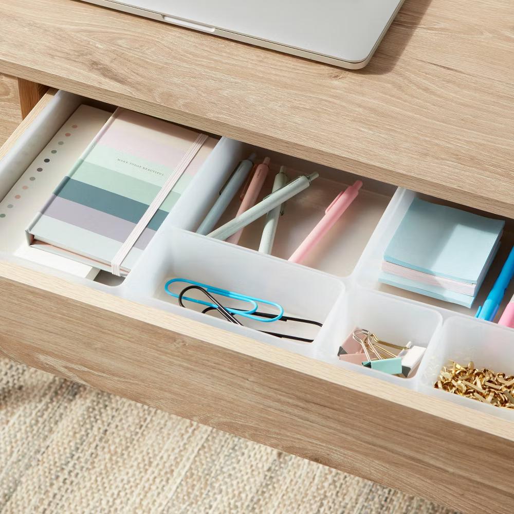 6pc Plastic Drawer Organizer Clear - Desk & Office Organization Set, Clear Desk Drawer Organizers - Image 3