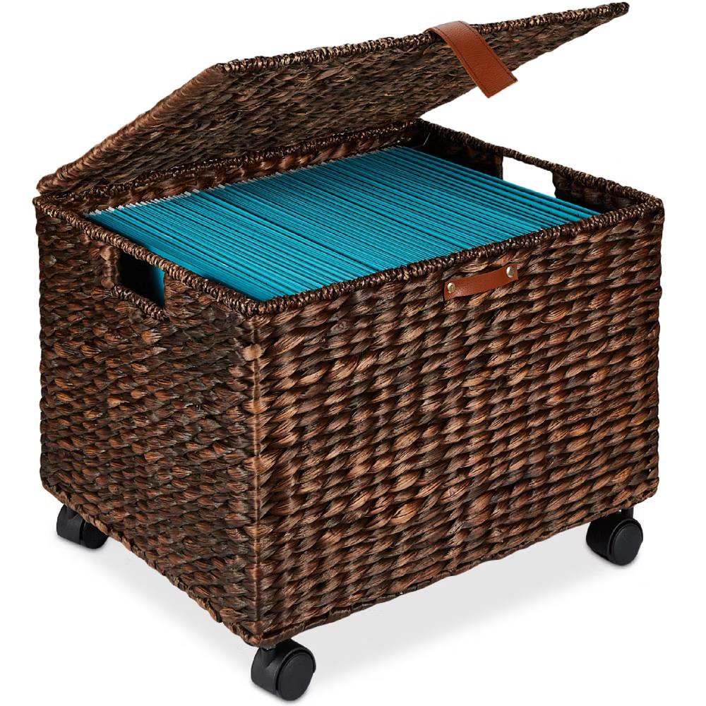 Best Choice Products Hyacinth Rolling Filing Cabinet Mobile Organizer Storage Basket w/ Lid, Locking Wheels - Natural - Image 8