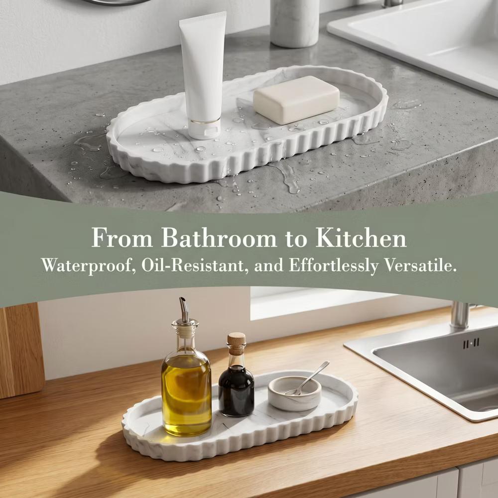 2Pc Round Silicone Vanity Tray Set Decorative Catchall Organizer for Bathroom Countertop Perfume White - Image 84