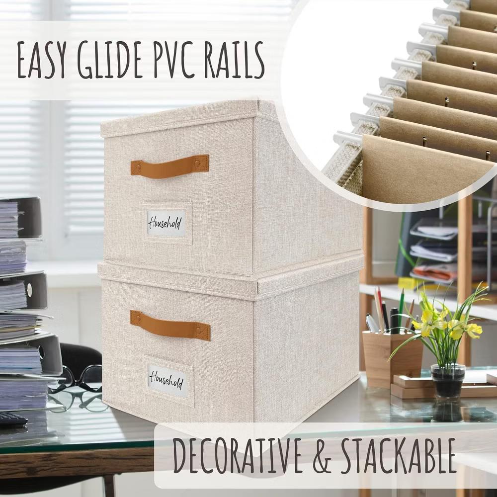 ZICOTO File Organizer Box Set of 2 – Collapsible Linen Filing Boxes with Handles & Lid - Image 6