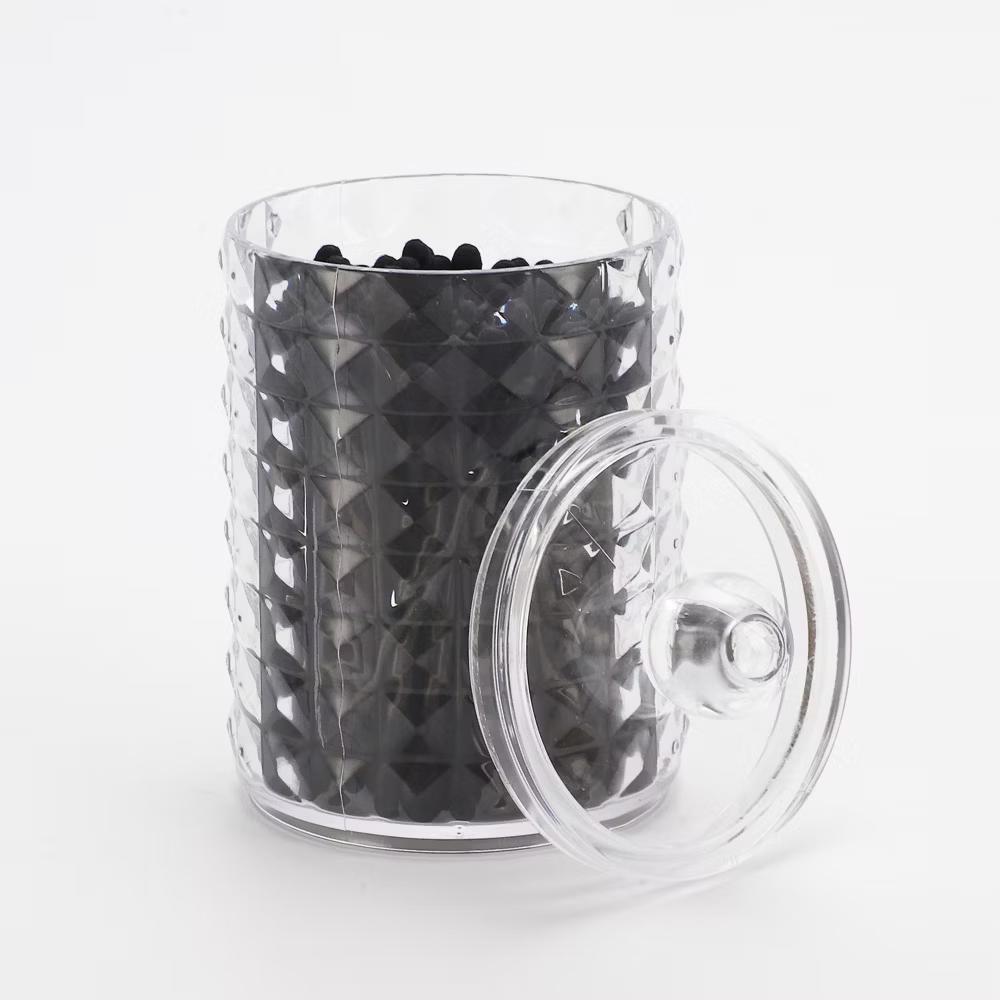 Round Diamond Pattern Acrylic Cotton Swab Jar for Bathroom Clear 1 Pc - Image 3