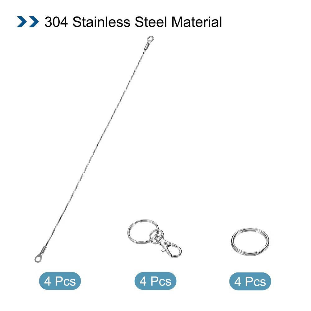 Lanyard Cable Rope with Key Ring Keychains Silver 4 Pcs - Image 45