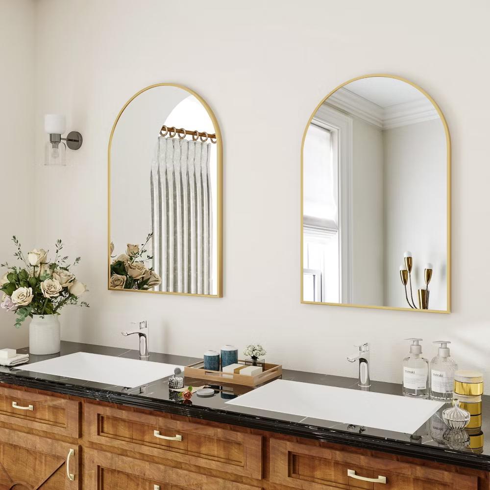 BEAUTYPEAK 16"x24" Arched Bathroom Mirror Vanity Wall Mounted Mirror, Black - Image 12