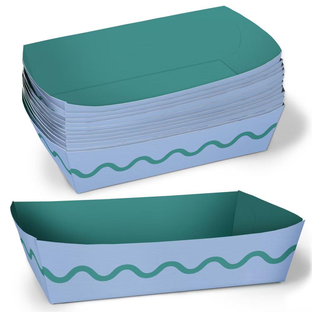 Blue and Teal Wavy Paper Food Trays, Disposable Food Boats Retro Birthday Party, Double-Sided Meal Holders - Set of 12 - Image 4