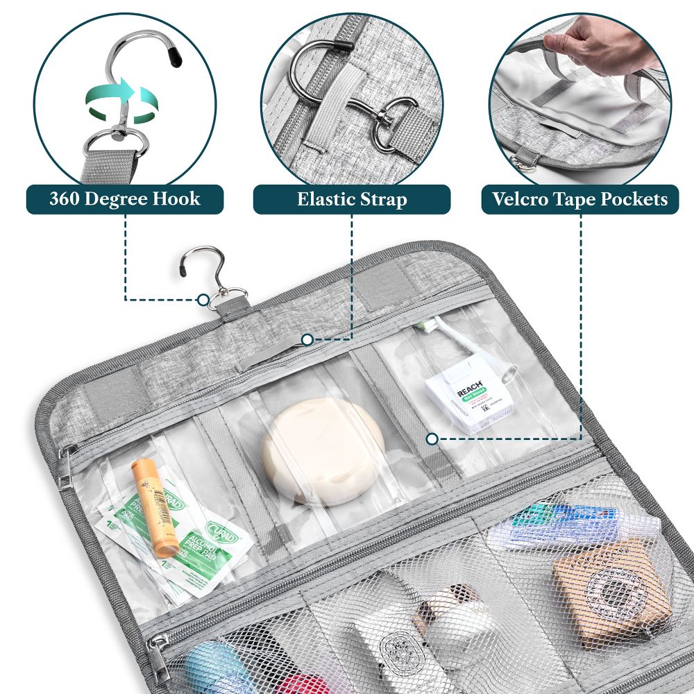 Hanging Toiletry Bag Women Men, Travel Kit Foldable Waterproof Organizer, Roll up Cosmetics Makeup Essentials Jewelry Case - Image 37