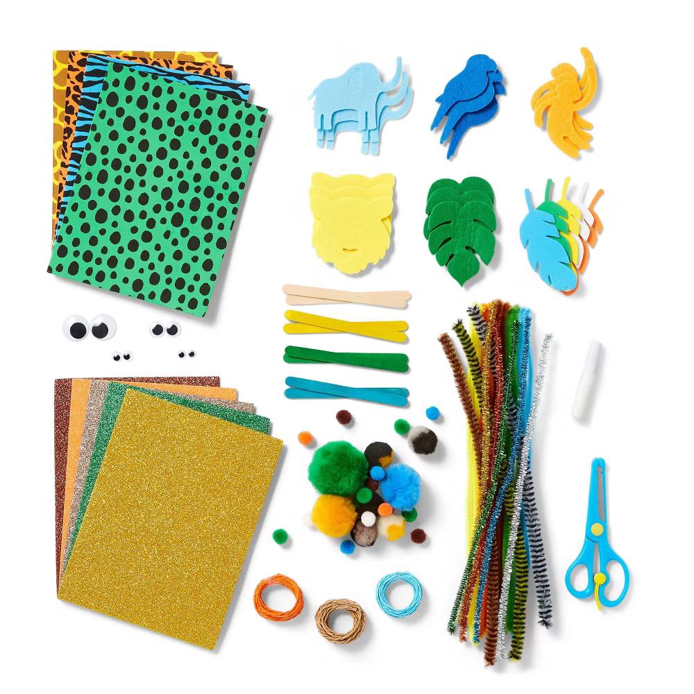 273pc Jungle Bucket of Crafts - DIY Art Kit, Includes Pom Poms, Acrylic Material, Ages 6