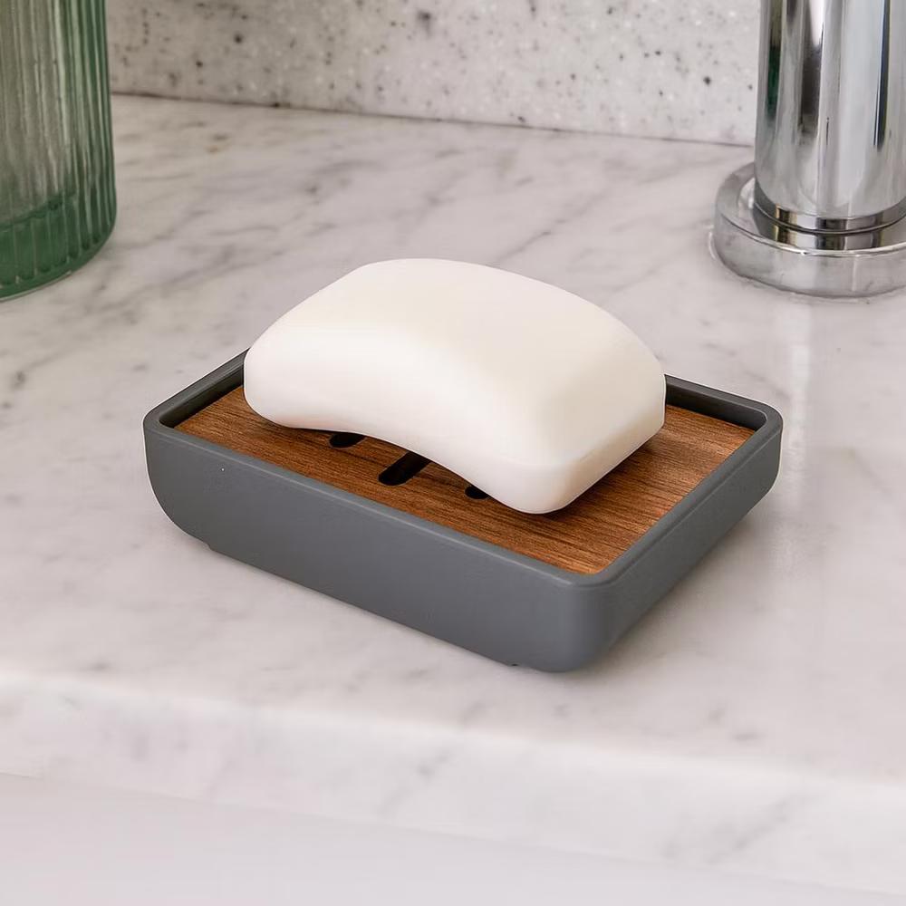 French Home Goods Minimalist Hand Soap Dish Rubber and Wood - Image 17