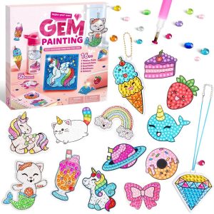 16 Pcs Gem Art Kit for Kids - 2 Styles, Diamond Painting Craft with 5D Gem, Arts & Crafts DIY Kit, Birthday Christmas Gift for Girls Ages 6-12