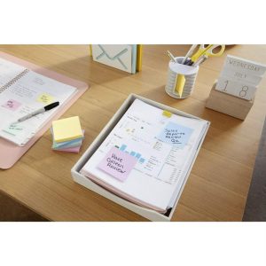 100% Recycled Paper Super Sticky Notes, 3 in. 3 in., Wanderlust Pastels, 5 Pads/Pack, 70 Sheets/Pad: Multicolored Stationery, Uncoated