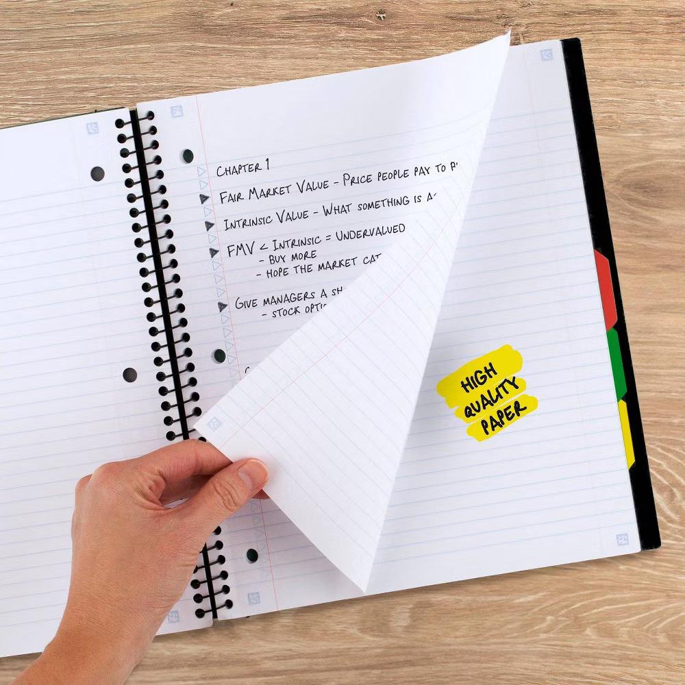 Five Star 200 Sheets 5 Subject College Ruled Spiral Notebook with Pocket Dividers Black: Lined Paper, 3 Hole Punched - Image 8