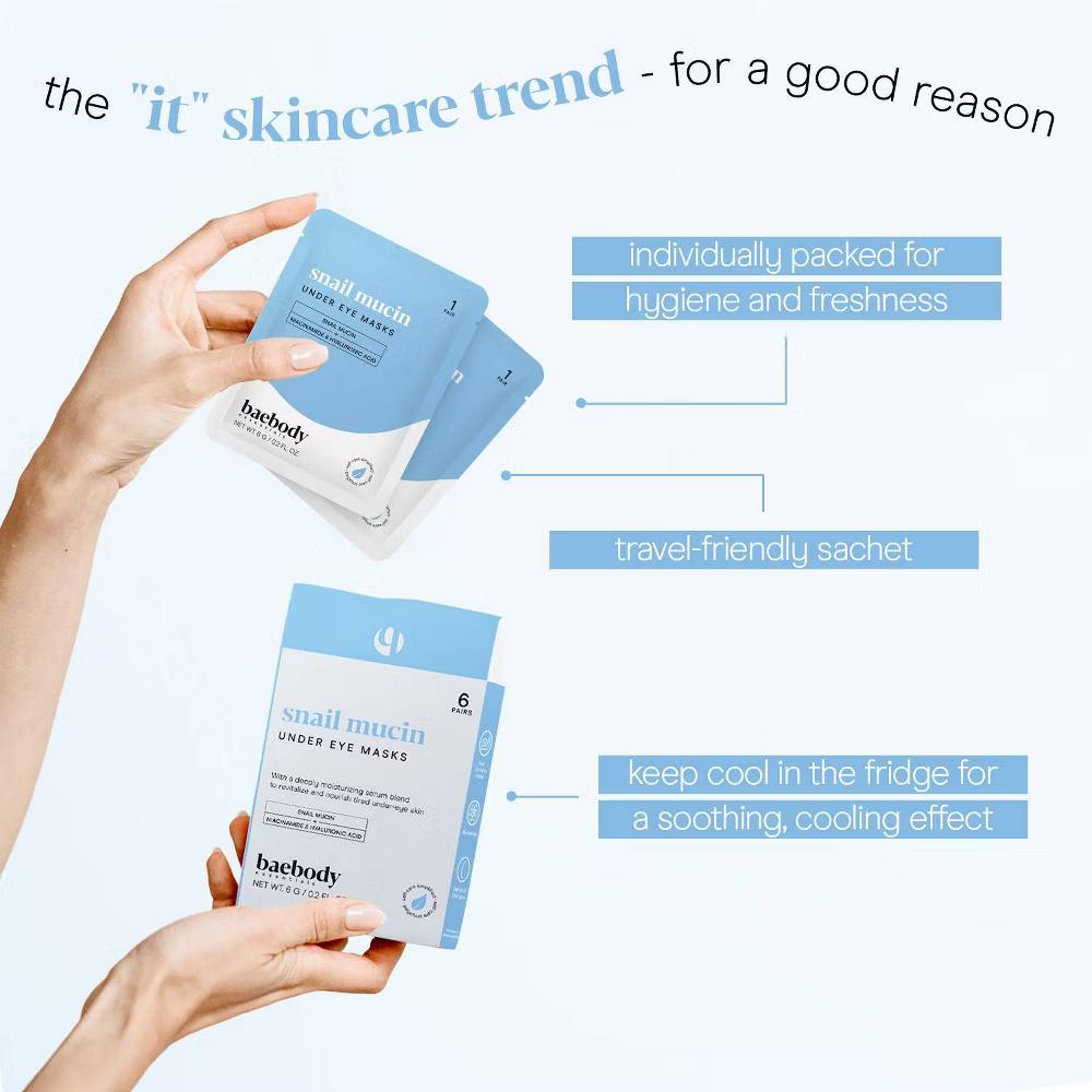 Baebody Snail Mucin Under Eye Masks - 6ct: Paraben-Free, Sulfate-Free, Vegan, With Hyaluronic Acid - Image 2
