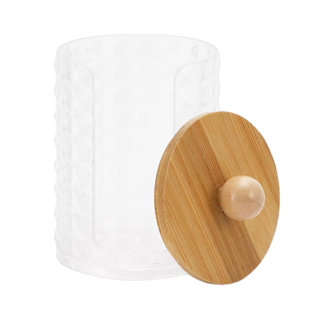 Acrylic Bamboo Wood Cotton Swab Jar for Bath Clear Wood Color 1 Pc - Image 5