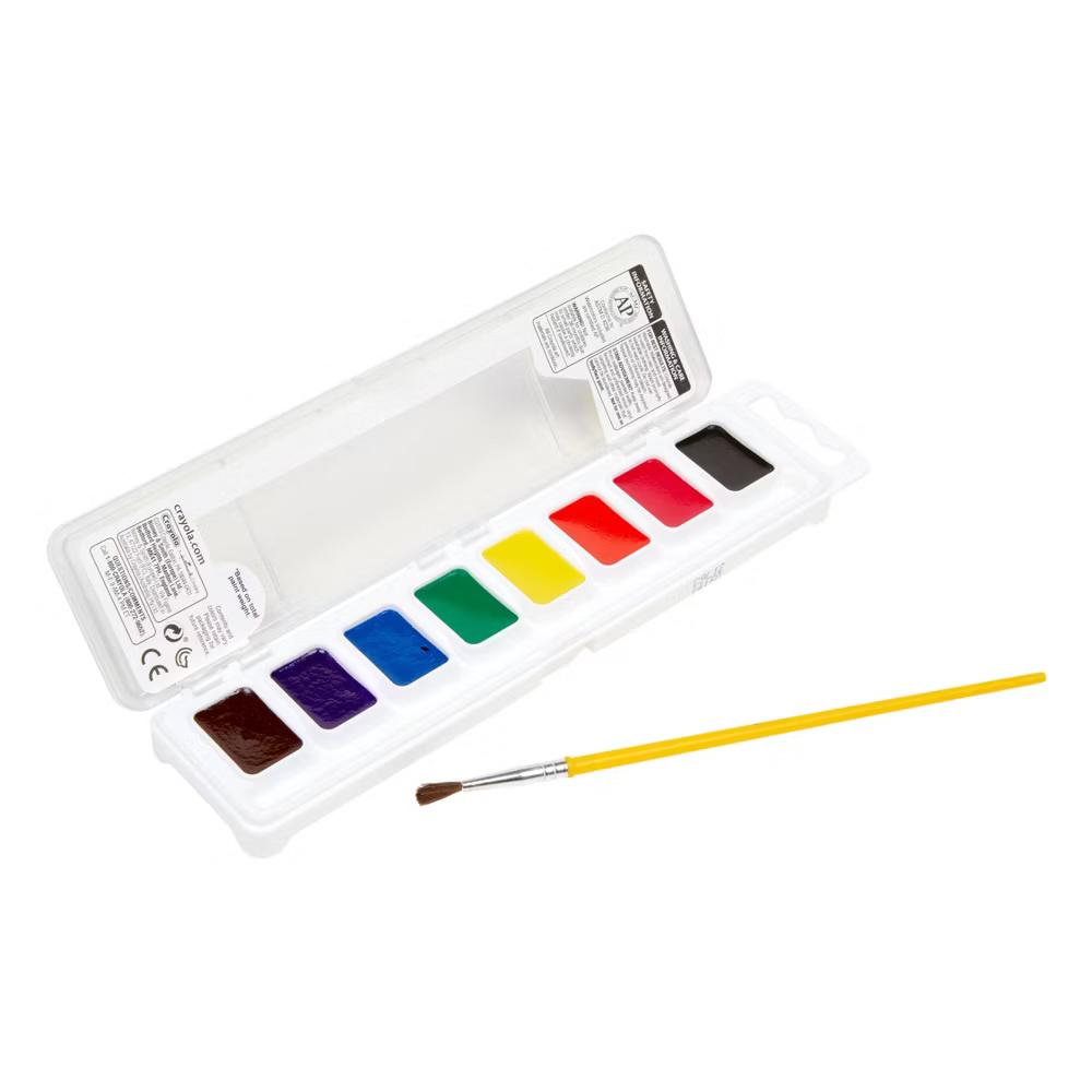 8ct Kids Watercolor Paints with Brush, Washable Tempera, School Supplies for Kids, Art Classroom Essentials, Gift, Ages 3