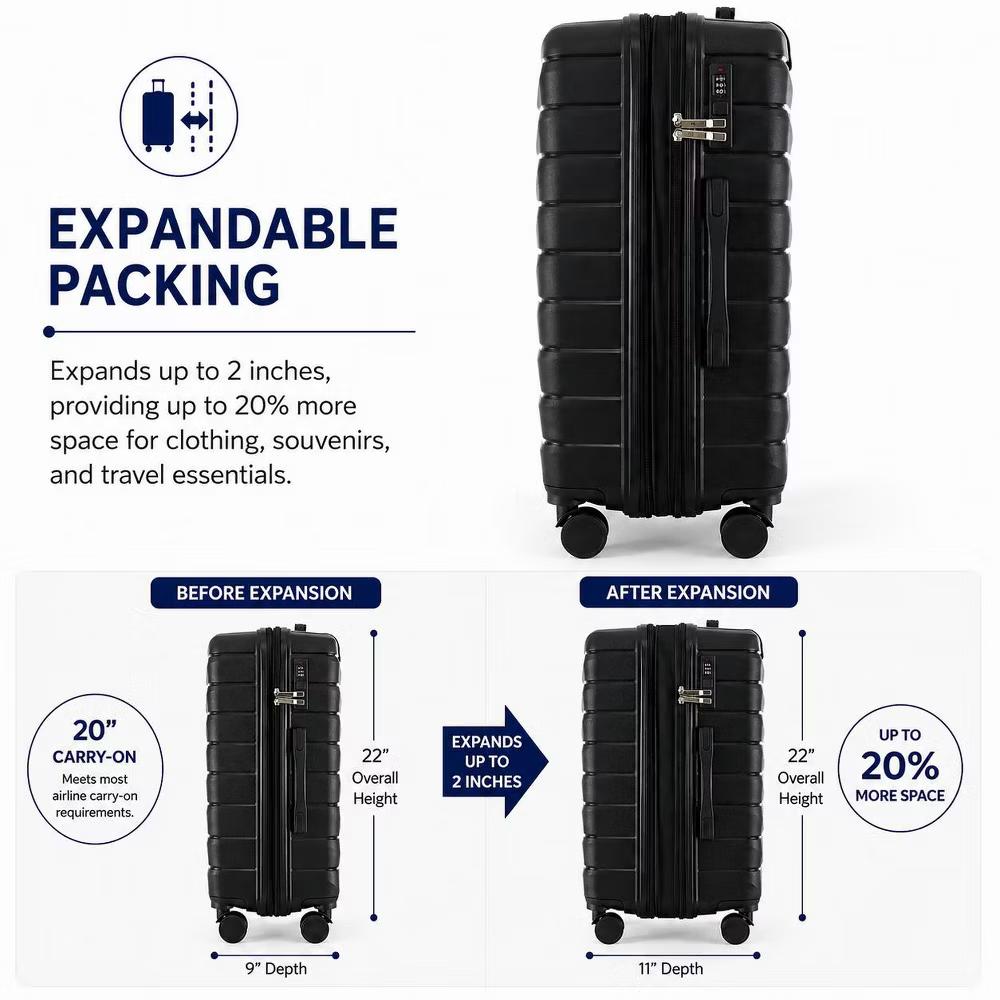 3-Piece Hardshell Expandable Luggage Set with 8 Spinner Wheels and Built-In Lock - 20", 24", 28" - Image 7