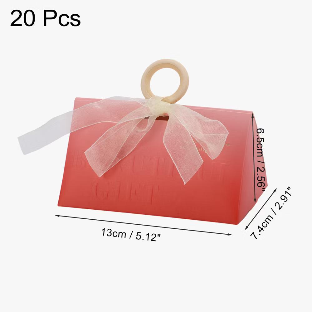 Gift Boxes with Ribbons and Wood Rings 5.12"x2.91"x2.56" Red 20 Pcs - Image 2
