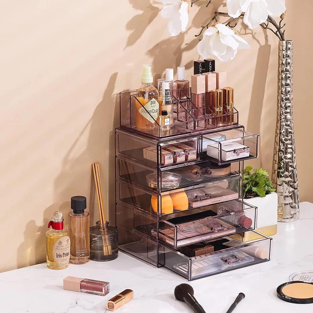 2 Piece Acrylic Makeup and Jewelry Storage Organizer Case (6 Drawers and Lipstick Tray) - Image 40