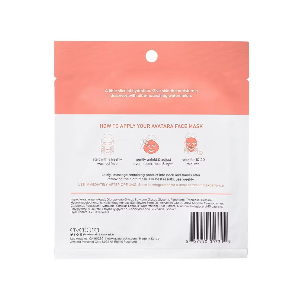 Avatara Watermellow Hydrating Mask - 0.71 fl oz: Paraben-Free, Petroleum-Free, Phthalate-Free, For Dry Skin
