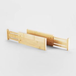 Set of 2 Bamboo Expandable Drawer Dividers - Adjustable Organizer for Dresser & Clothes, 12-18" Length