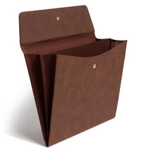File Organizer Brown Pleather: Polyurethane File Holder, No Assembly Required, 14.5" Height, 9.25" Width