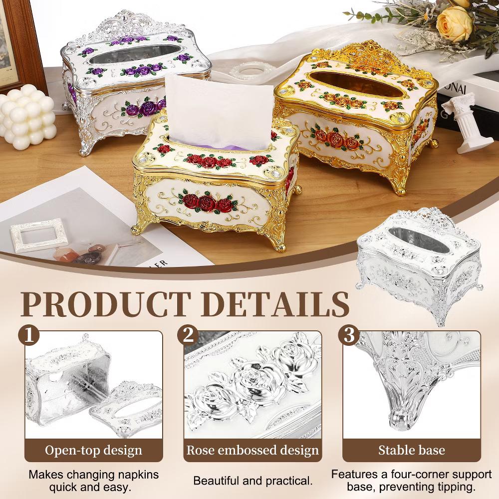 Luxurious Rose Tissue Box Rectangular Plastic Napkin Box Vintage Tissue Paper Holders - Image 23