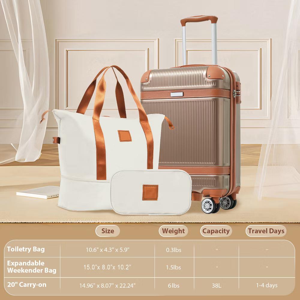 3 PCS ABS Lightweight Hard Shell Carry on Luggage(20") with Travel Bag, Spinner Wheels and TSA Lock - ModernLuxe - Image 14
