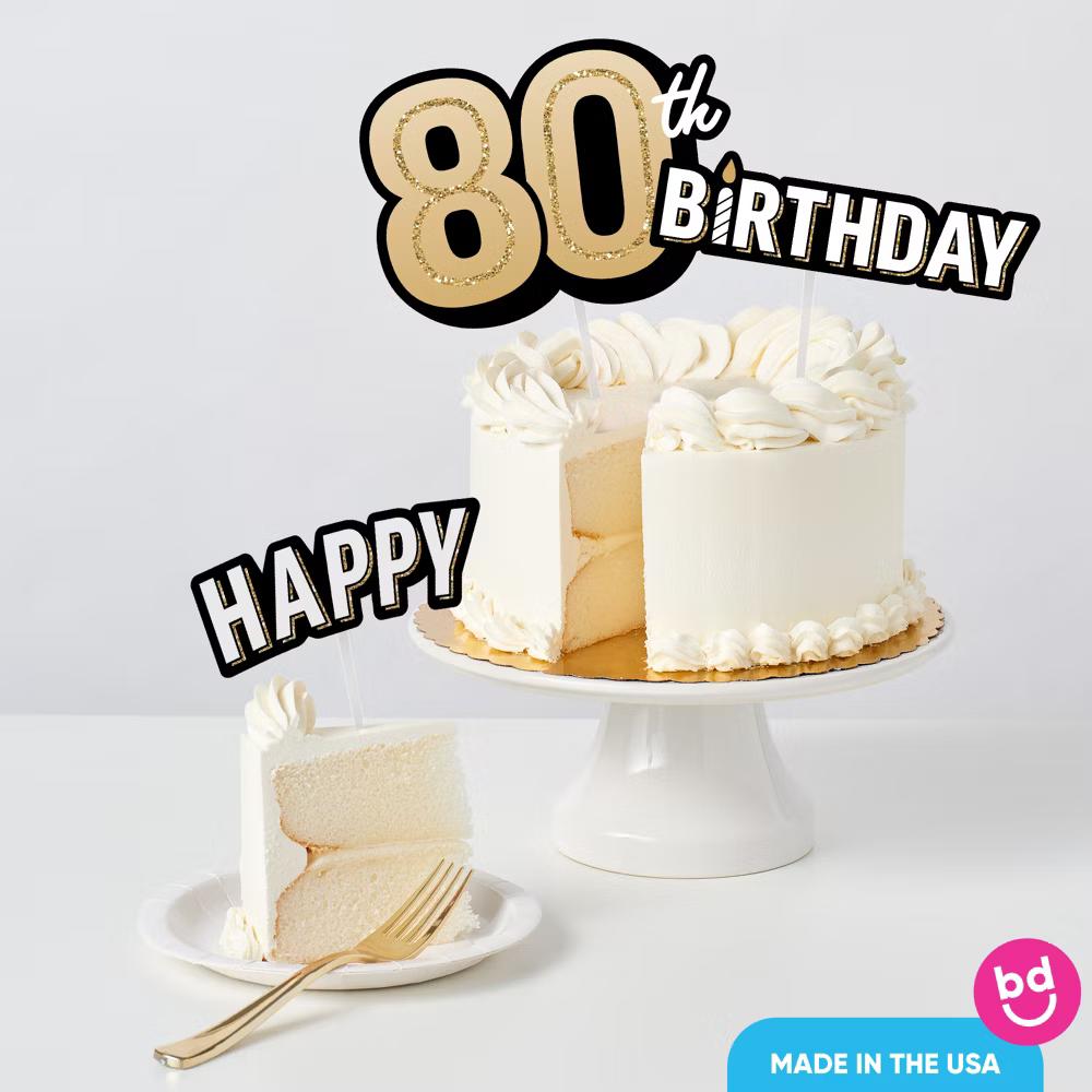 80th Birthday Cake Topper Set, Black and Gold Happy 80th Birthday Party Decorations for Adult Milestone Celebrations - Image 4