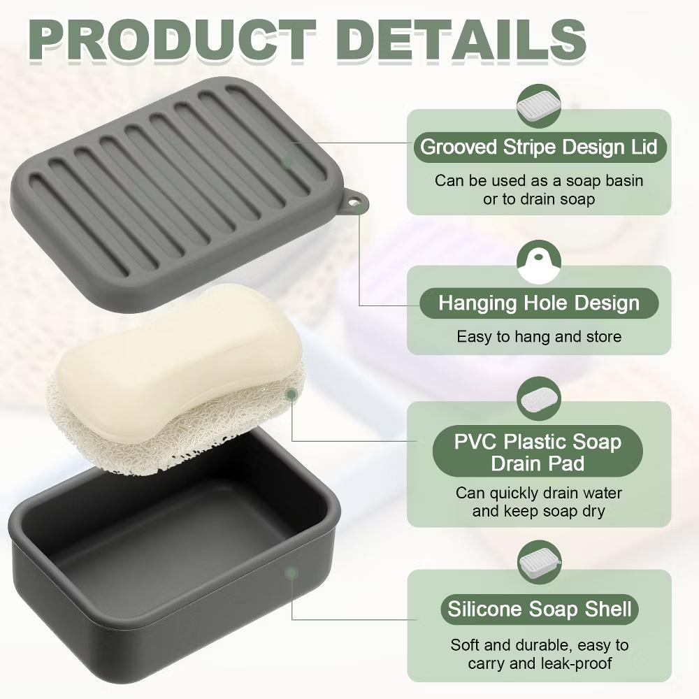 Soap Dish, Silicone Leak Proof Soap Bar Case - Image 5