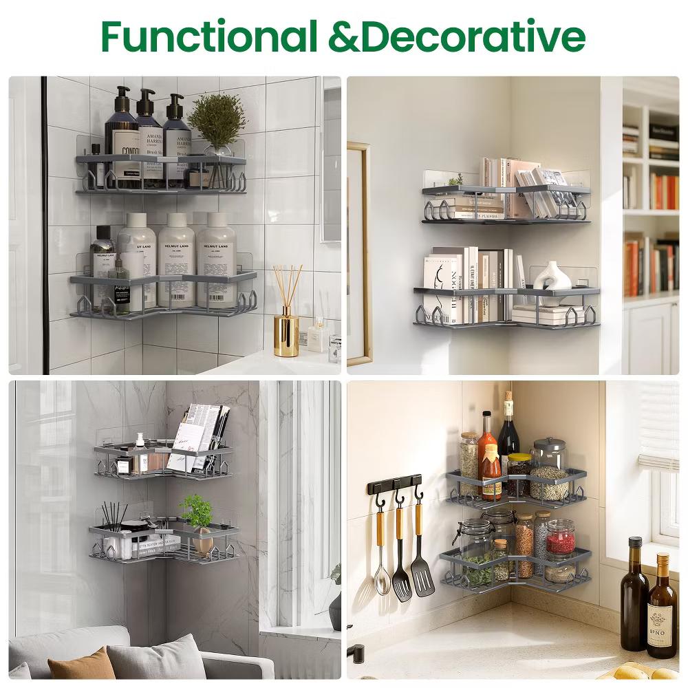 Dcolora Adhesive Shower Caddy 2 Pack Stainless Steel Corner Bath Shower Shelves - Image 15