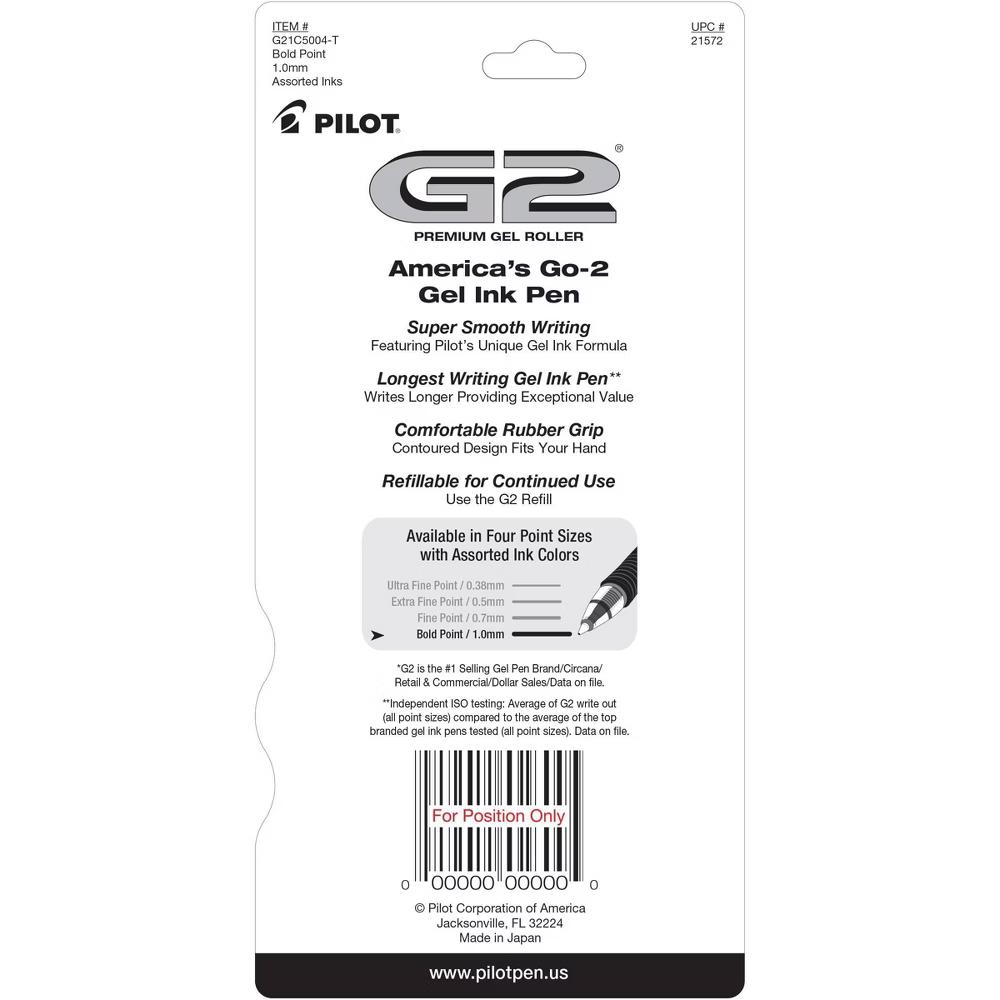 5pk G2 Premium Gel Pens Bold Point 1.0mm Assorted Inks - Image 2