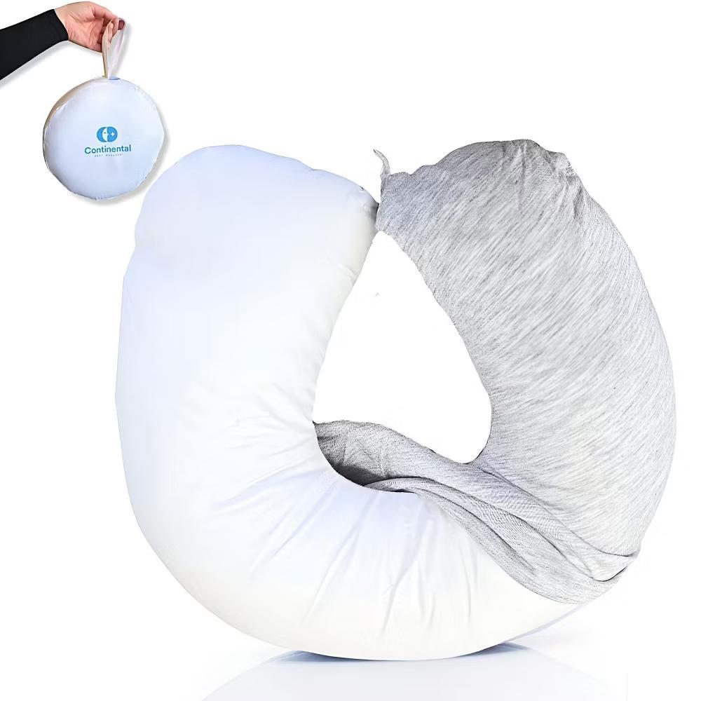 Continental Bedding U-Shaped Neck Pillow - Down Filled Travel Pillow with Removable Bamboo Cover and Travel Bag