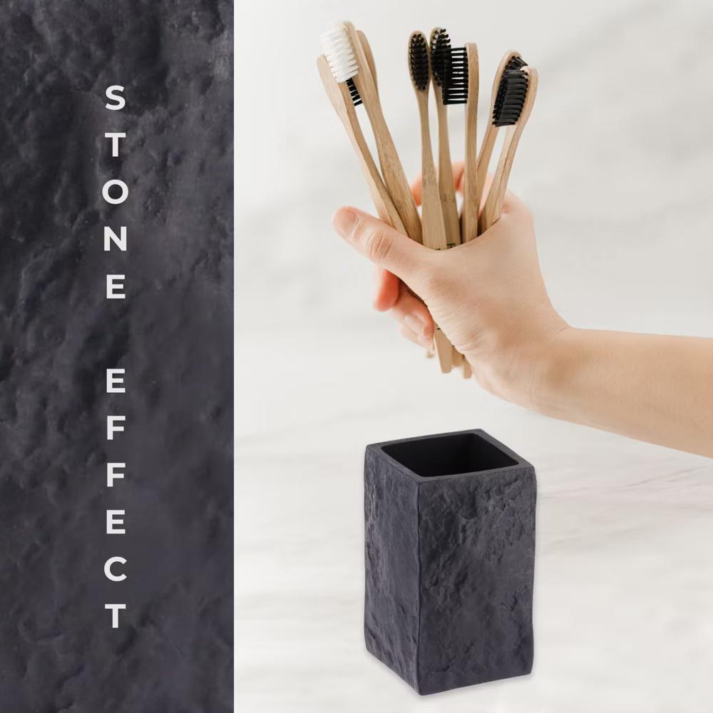 French Home Goods Modern Square Resin Stone Effect Bathroom Tumbler – Versatile Toothbrush Holder, Makeup Brush Cup and Countertop Organizer - Image 5